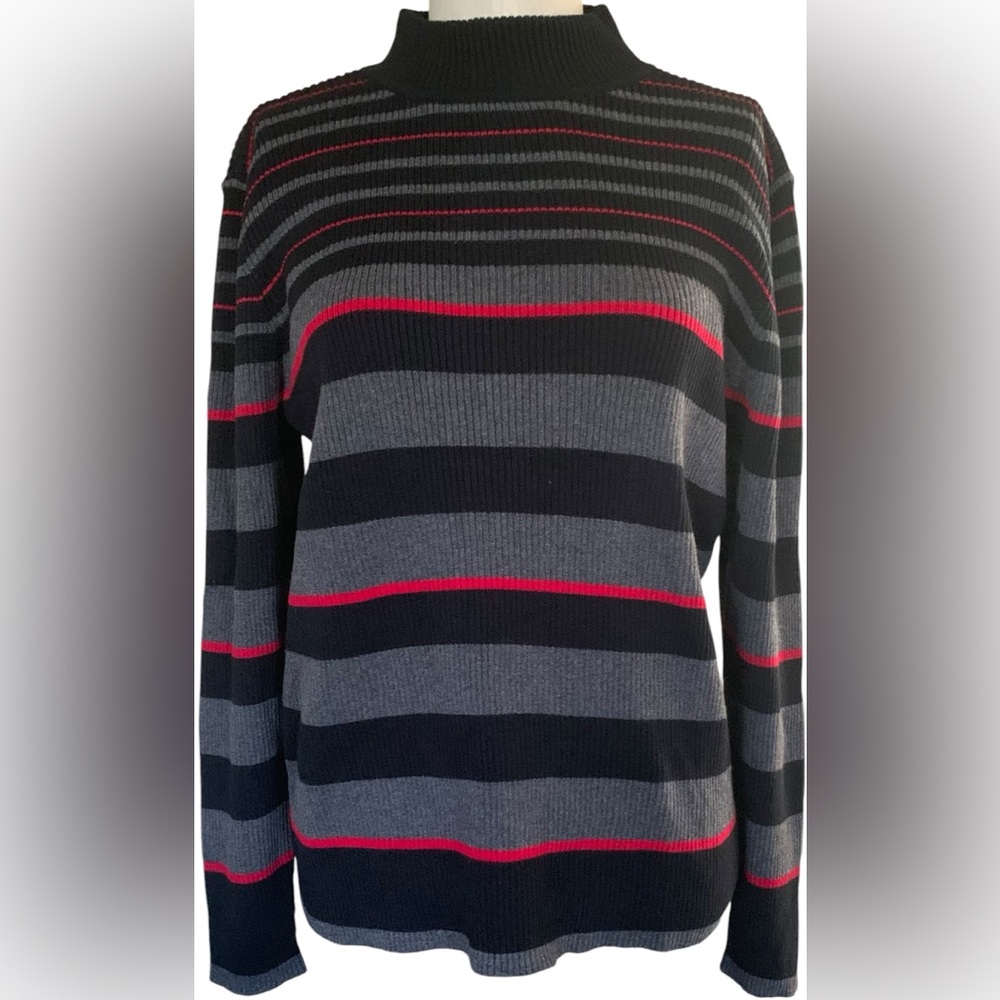 Karen Scott Petite Large Striped Ribbed Sweater